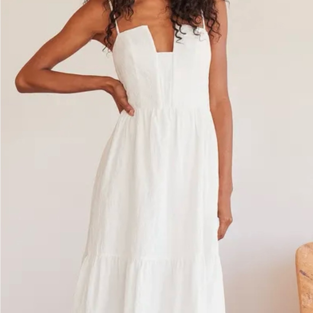 White Linen Midi Dress - Small